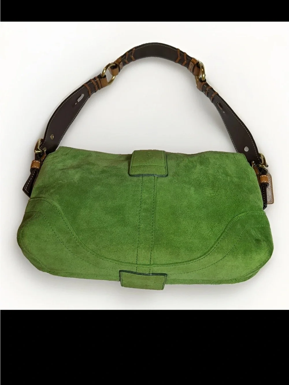 Coach Soho Flap Shoulder Bag, Green Split Suede, Brown Corset Laced Strap 2004